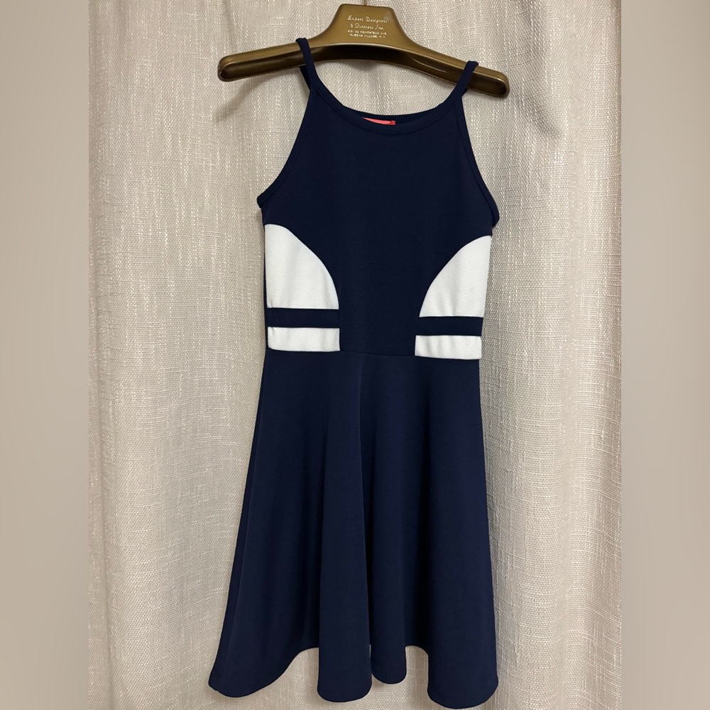 Aqua Navy and White Casual Kids Dress